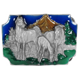 Horses Grazing Enameled Belt Buckle